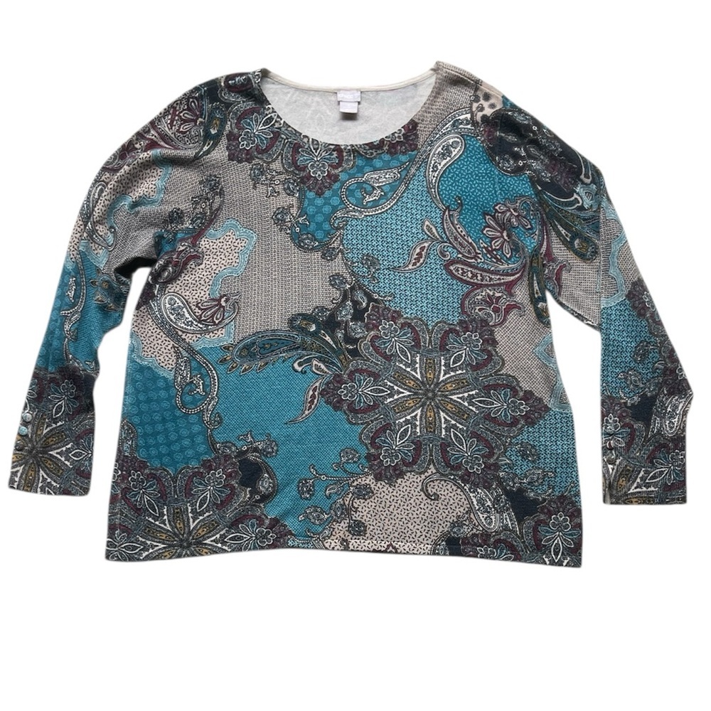 Chico’s Women’s Paisley Print Long Sleeve Top Size XL (3)